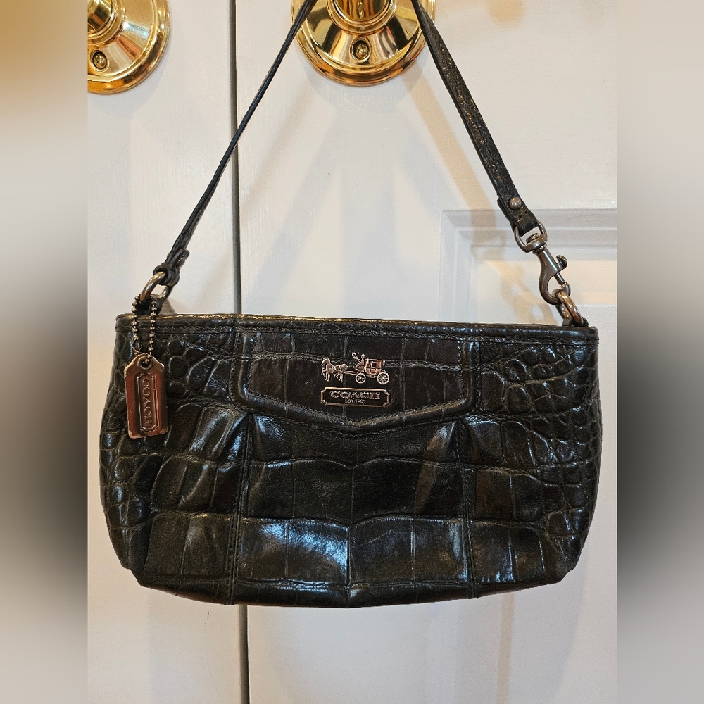 COACH Madison Black Croc Large Wristlet  EUC